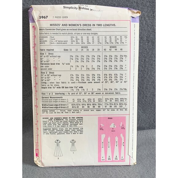 Simplicity 5967 Misses Dress Pattern Size 20 Look Slimmer Vintage - Picture 2 of 2